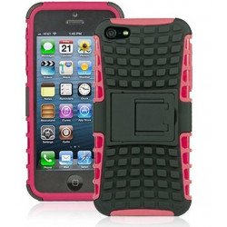 iPhone 5 5S TPU+PC Dual  Hybrid Case with Stand (Black-Pink)